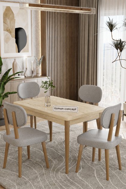 Traverten 4 Kişilik 70x110 Sabit Masa 4 Sandalyeli