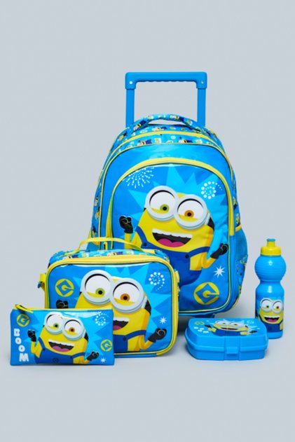 5 Pack Minions Print Trolley Backpack Set - 16"