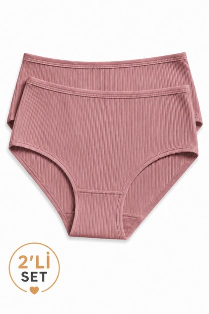 100% Cotton High Waist Ribbed Daily Panties 2-Pack