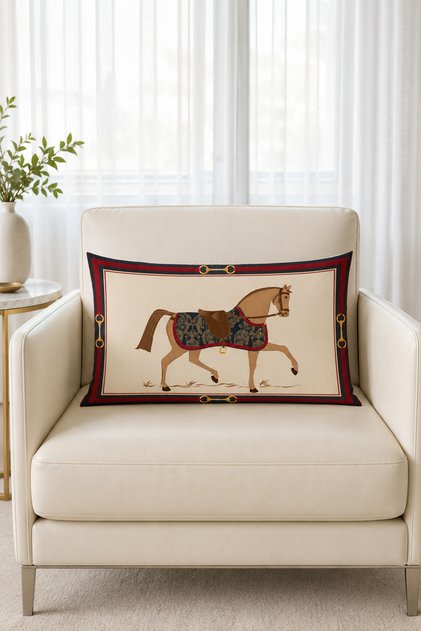 Classic Horse Patterned 2-Piece Throw Pillow Cover 35X55 cm