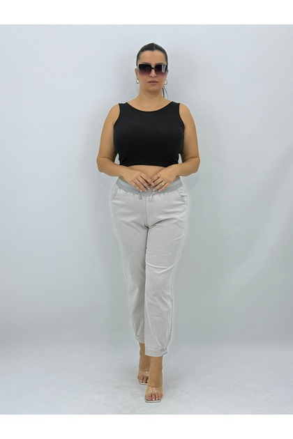 Plus Size High Waist Elastic Drawstring Leg Detail Lycra Mom Women's Trousers