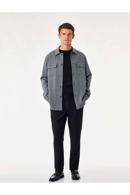 Pleated Textured Slim Fit Trousers with Pockets