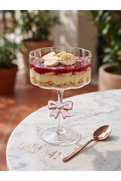 Glass Footed Pink Bow Sweet Presentation Plate Bowl Magnolia Bowl Ribbon 200ml