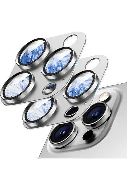 For iPhone 15Pro Max Silver 2PCS Black Titanium Camera Lens Protector Cover for iPhone 16 Pro Max 15
