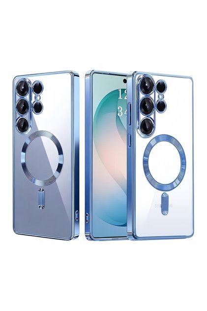 Galaxy S26 Ultra Case & Camera Protector Blue Clear Luxury Plating Cover Soft Protective With Magnet