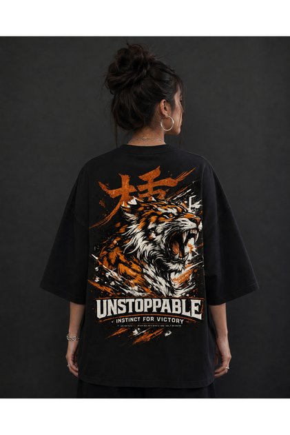 Unstoppable Unisex Black 100% Cotton Oversize Printed T-Shirt