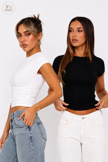 Women's Round Neck Short Sleeve Knitted Slim Fit White T-Shirt Ultra Soft 100% Cotton 2 Pack 4803