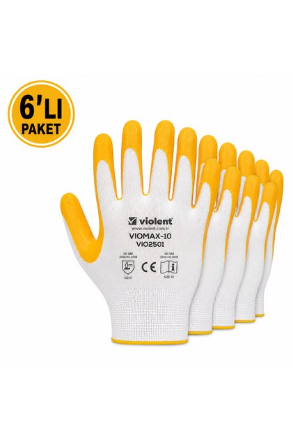 VIOLENT Naylon Nitril Eldiven Sarı-Beyaz No:10 İş Eldiveni