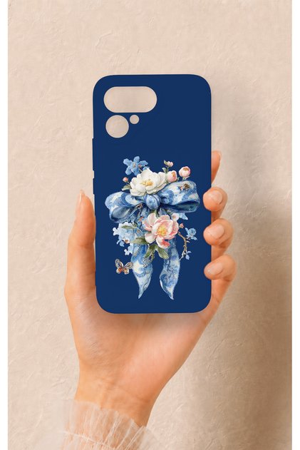 Tecno Pova Curve 2 Compatible Blue Ribbon Flower Patterned Silicone Case
