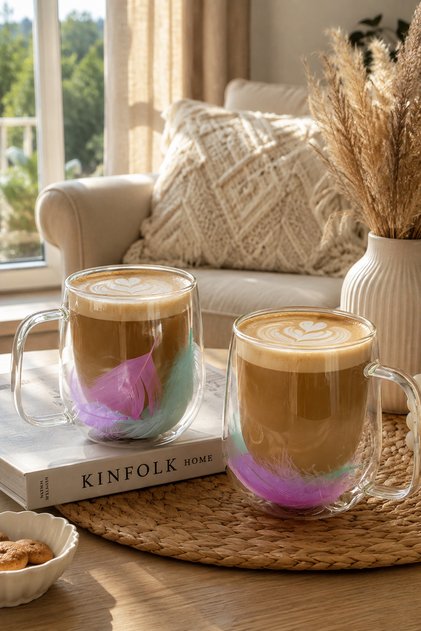 16791 Double Feather Çift Cidarlı Kupa Bardak 2 Adet 250 ml