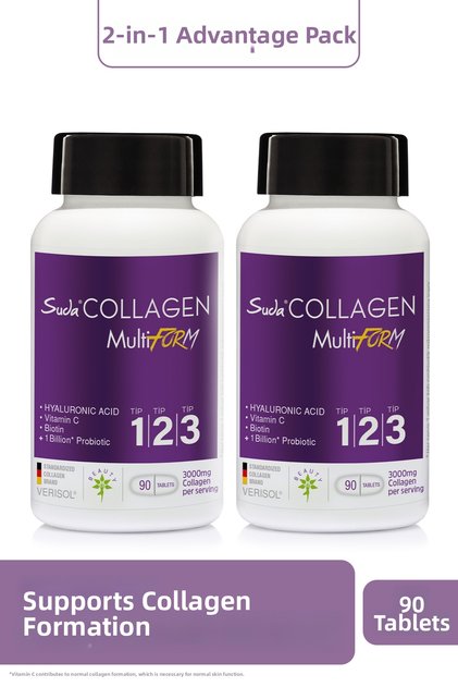 Multiform Collagen Type 1 2 3, Vitamin C, Biotin, Hyaluronic Acid, Hair, Nails, Skin 90 Tablets X 2 Pieces