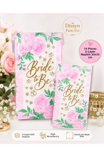 Bride to Be Napkin 16-Pack 33X33 cm Bachelorette Party Decoration Bridal Shower Table Decoration Gold Pink