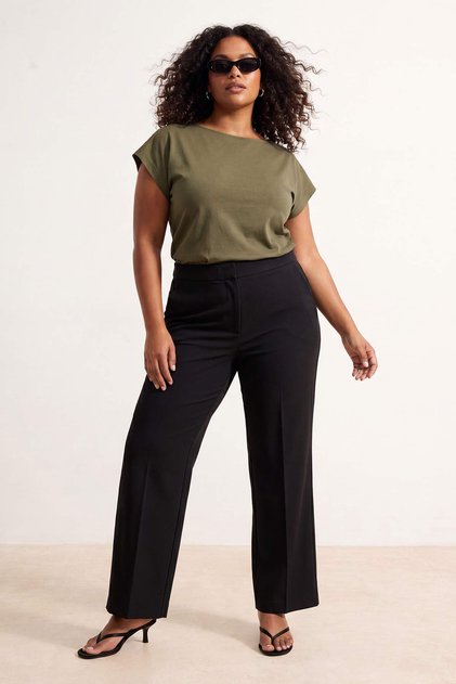 Black Exclusive Special Collection Plum Soft Button Wide Leg Pants Tbbss26Ar00057