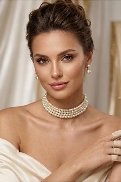4 Sıralı Cam İnci Kolye, Özel Tasarım Kolye, Choker Kolye, Tasma Kolye, Şık Kolye, Kolye