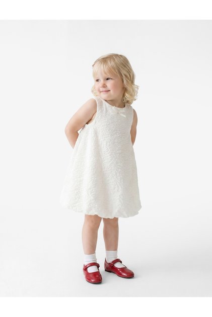 Crew Neck Sleeveless Viscose Blend Dobby Bow Dress
