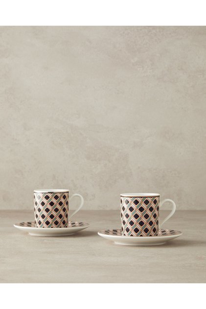 Modern Cube Bone Porcelain Coffee Cup Set 4 Pieces for 2 People Green