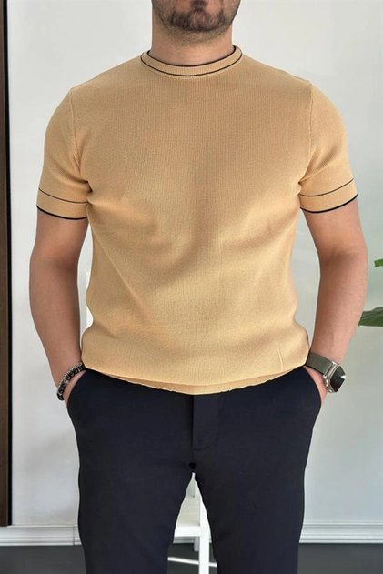 Men's Crew Neck Knitwear T-Shirt Yellow Edw233