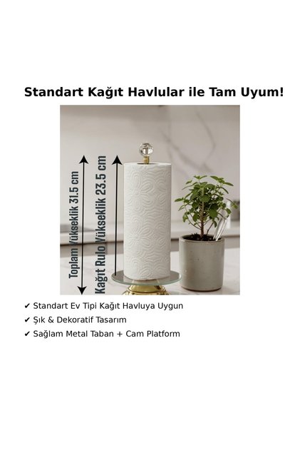 Crystal Stone Metal Stand Roll Paper Towel Holder, Napkin Organizer (for Roll Paper Towels Width up to 21.5)