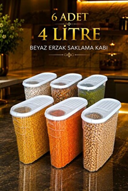 Newrise 6 ADET 6 Litre Erzak Bakliyat Saklama Kabı Kiler Box 6 'lı Set ...