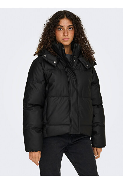 ONLY Siyah Kadın Kapitone Mont ONLAGNES COATED PUFFER JACKET OTW