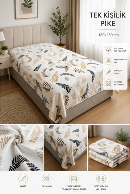 Single Pique Bedspread 100% Cotton 170X230