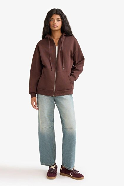 Defacto Oversize Geniş Kalıp Kapüşonlu Fermuarlı Sweatshirt
