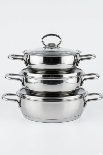 Paslanmaz Çelik Sahan Seti, İndüksiyon Tabanlı, 6 Parça(16-18-20cm), Safinox