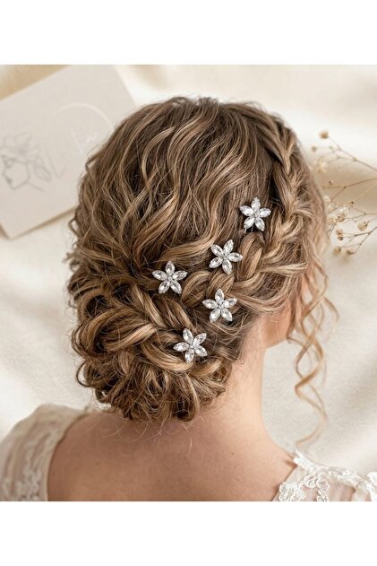 Crystal Bloom Handmade Crystal Flower Hairpin Set Bridal Bun Hair Accessory Set of 5