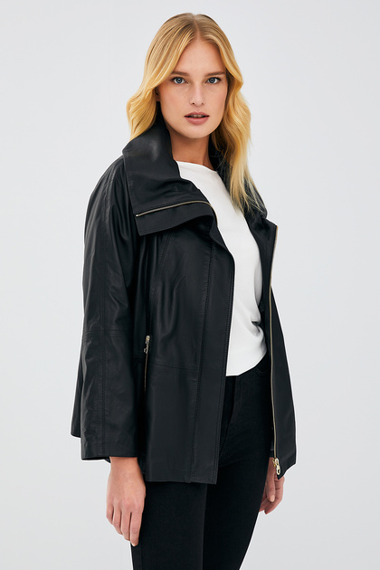 Felicita Kadın Siyah Oversize Deri Ceket 23SGD5089FH