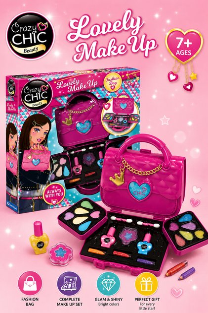 Crazy Chic Lovely Fashion Makeup Bag - Safe and Washable Kids' Cosmetics, Makeup Set for Girls