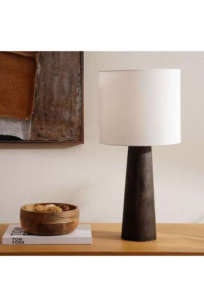 Paris E27 Wooden Table Lamp Dia 28x57cm - Black