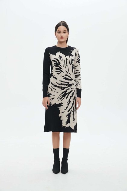 Women's Long Sleeve Midi Dress with Print
