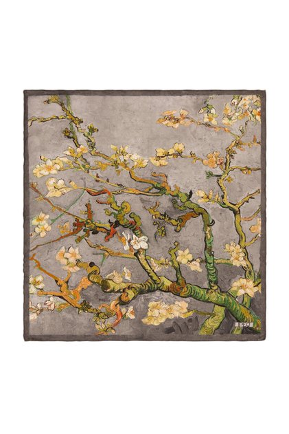 Gray Almond Blossom Silk Handkerchief