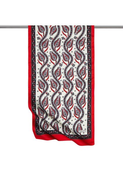 Black Red Row Tulip Pattern Narrow Silky Scarf