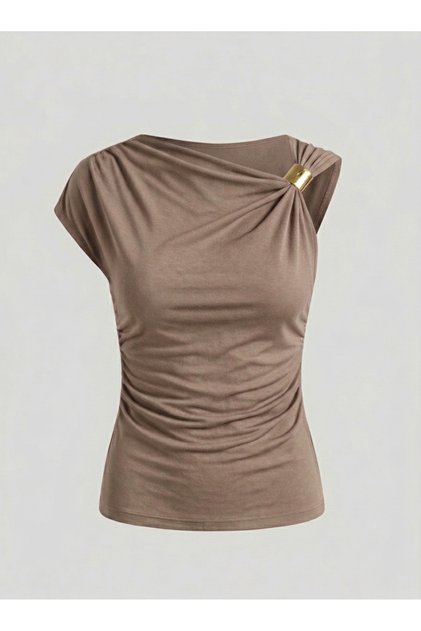 Drawstring Shoulder Buckle Detailed Blouse Sendy Fabric