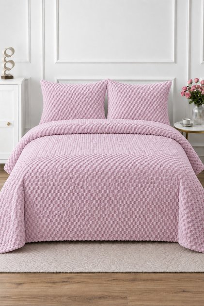 Petek Wellsoft Double Bedspread Set 230X250Cm - Luxury Soft Textured with 2 Pillows - Pink