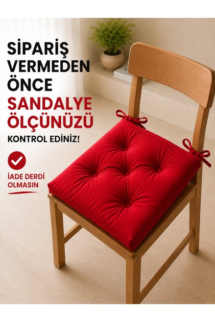 Pofidik Sandalye Minderi Bağcıklı Kalın Pamuk Dokulu Özel Dikişli Sandalye Minderi 1 Adet