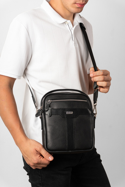 Genuine Leather Men's Shoulder and Hand Bag with Strap