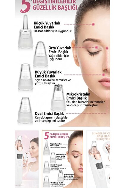 dermasuction Şarjlı Derma Suction 40 Kpa Vakumlu Siyah Nokta Ve