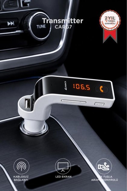 Transmitter Usb Girişli Android Ios Uyumlu Bluetooth Fm CARG7 Beyaz