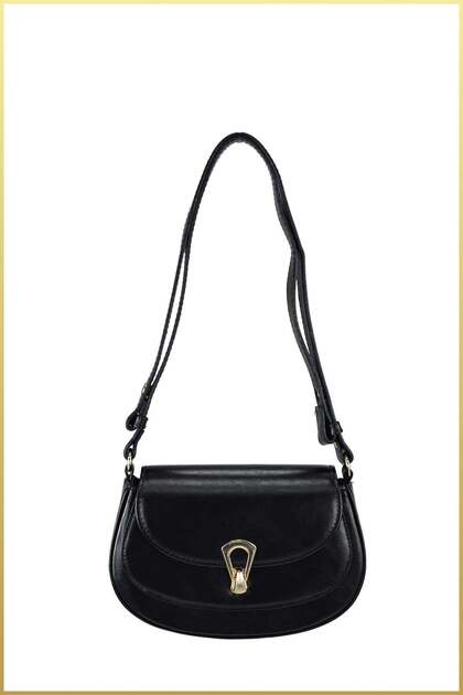 Women's clam detailed modern design hand and shoulder bag - black