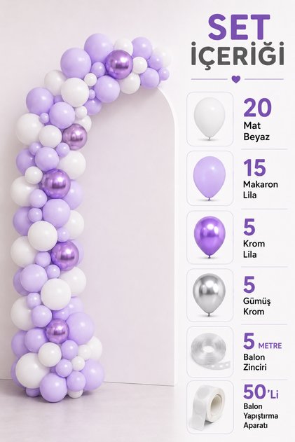 51-Piece Women's Birthday, Baby Shower, Bachelorette Balloon Chain Decoration Set White Lilac Purple