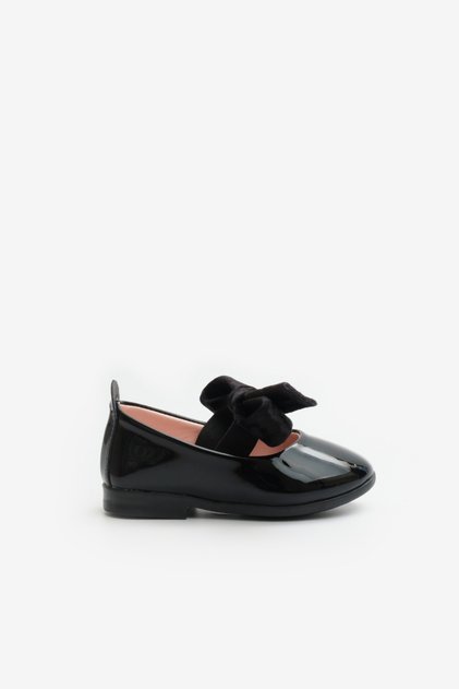 Black Patent Leather Velvet Bow Girls' Shoes