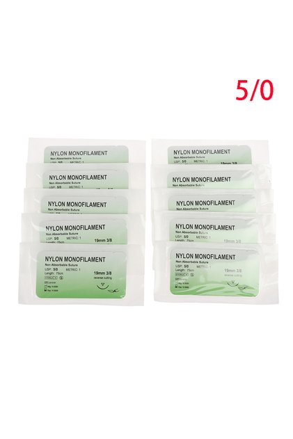 H 12Pcs 2/0 3/0 4/0 5/0 Medical Needle Suture Nylon Monofilament Thread Suture Practice Kit Teachin.