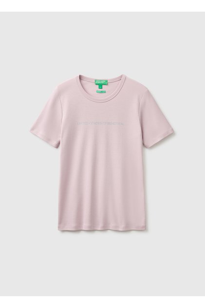 Women's lilac 100% cotton logo printed crew neck t-shirt