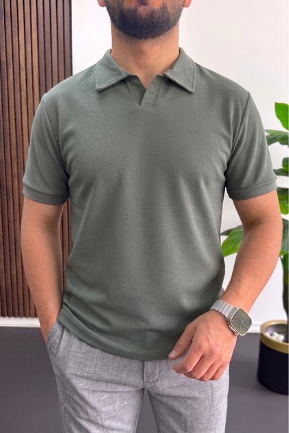 Men's Breathable Fabric Polo Collar T-Shirt Green Edw505