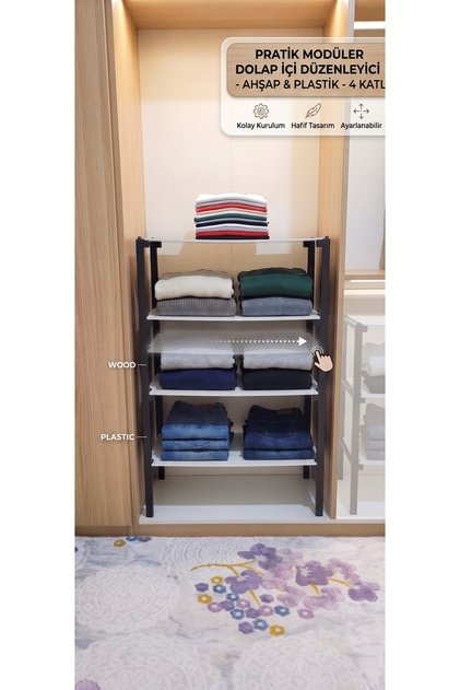 Closet Organizer, Shelf Organizer, 4-Tier Organizer Clothing Storage Rack