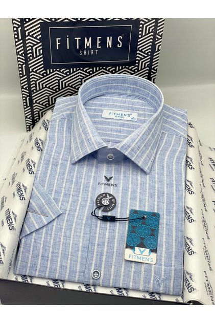 Classic Short Sleeve Lapel Collar Buttoned Bottom Men's Shirt with Gift Box Fs-004564 - Blue