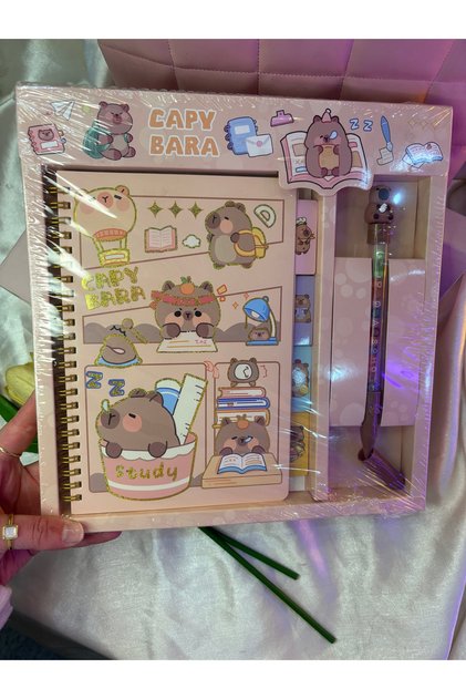 Capybara defter ve kalem kırtasiye seti hediyelik paketli kırtasiye seti