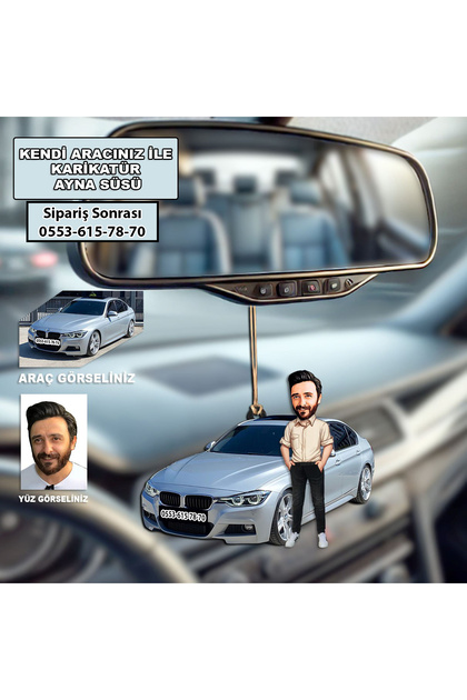 Mksanart Kendi Aracınızla Kişiye Özel Karikatür Ahşap Mdf Dikiz Ayna Süsü